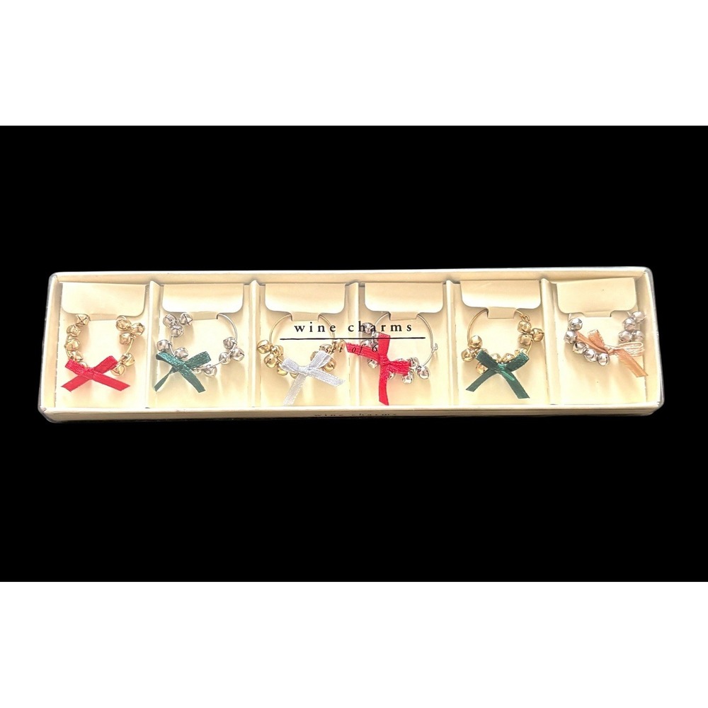 Set Of‎ 6 Pier 1 Imports Wine Glass Charms Bells And Bows NIB